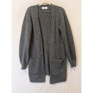 HM Gray Open Front Longline Cardigan Sweater Wool Blend Pockets‎ Womens L